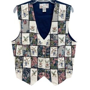 new directions Navy Blue Patchwork Floral Embroidered Vest